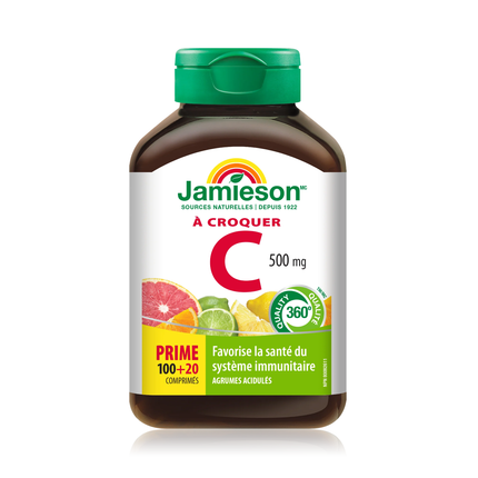 Jamieson - Vitamine C à croquer 500 mg - Agrumes acidulés | 120 comprimés