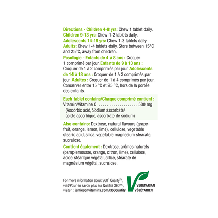Jamieson - Vitamine C à croquer 500 mg - Agrumes acidulés | 120 comprimés