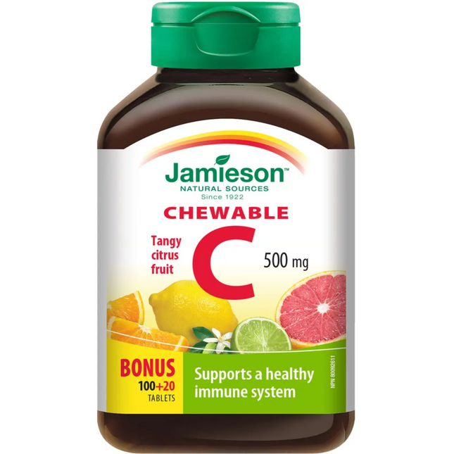 Jamieson - Vitamine C à croquer 500 mg - Agrumes acidulés | 120 comprimés