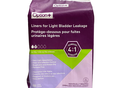 Option+ Ultra Thin 4IN1 Liners For Light Bladder Leakage | 48 Long Liners