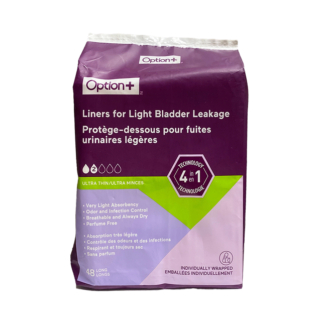 Option+ Ultra Thin 4IN1 Liners For Light Bladder Leakage | 48 Long Liners
