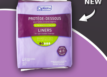 Option+ - Ultra Thin 4IN1 Liners - Very Light Absorbency | 48 Long Liners