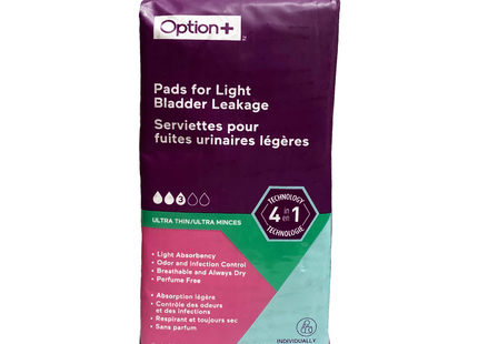 Option+ Ultra Thin 4IN1 Liners For Light Bladder Leakage | 30 Regular Pads