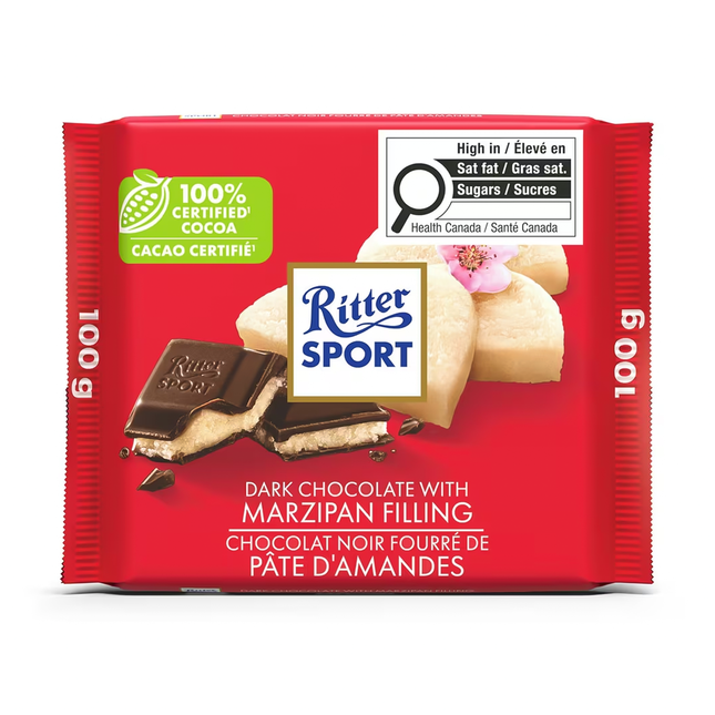 Ritter Sport - Barre de chocolat noir avec pâte d'amande | 100g