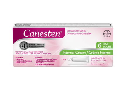 Canesten - Internal Vaginal Clotrimazole Cream 1% - for the Treatment of Vaginal Yeast Infections | 50 g Tube X 6 Applicators