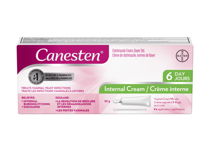 Canesten - Crème vaginale interne de clotrimazole 1 % - pour le traitement des infections vaginales à levures | Tube de 50 g X 6 Applicateurs