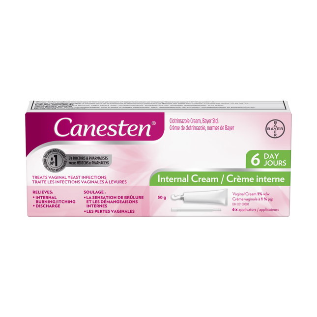 Canesten - Internal Vaginal Clotrimazole Cream 1% - for the Treatment of Vaginal Yeast Infections | 50 g Tube X 6 Applicators