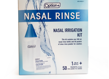 Kit d'irrigation et de rinçage nasal Option+ | 50 sachets + 1 flacon de 240 ml