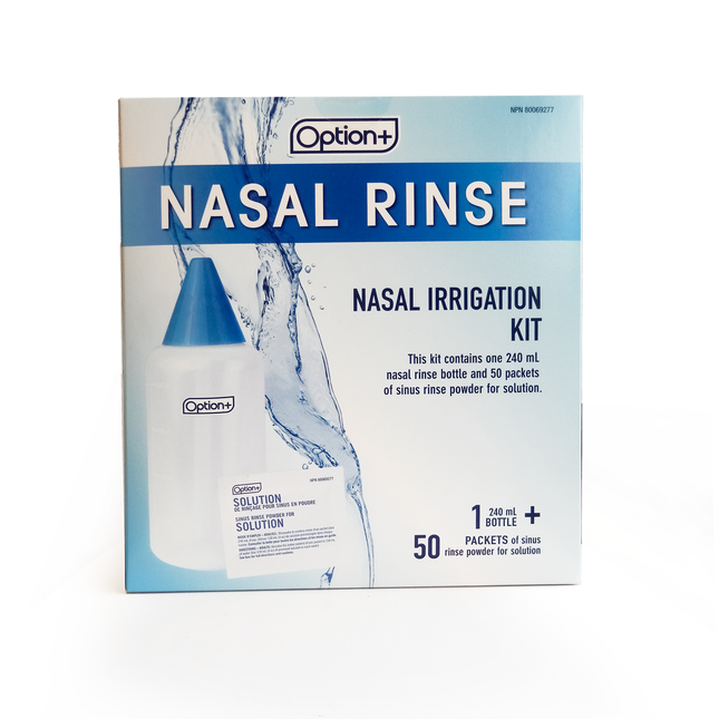 Kit d'irrigation et de rinçage nasal Option+ | 50 sachets + 1 flacon de 240 ml