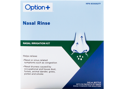 Option+ Nasal Rinse Irrigation Kit | 50 Packets + 240 mL Bottle