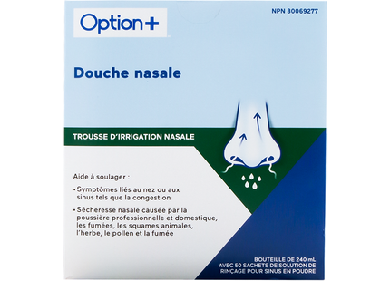 Option+ Nasal Rinse Irrigation Kit | 50 Packets + 240 mL Bottle