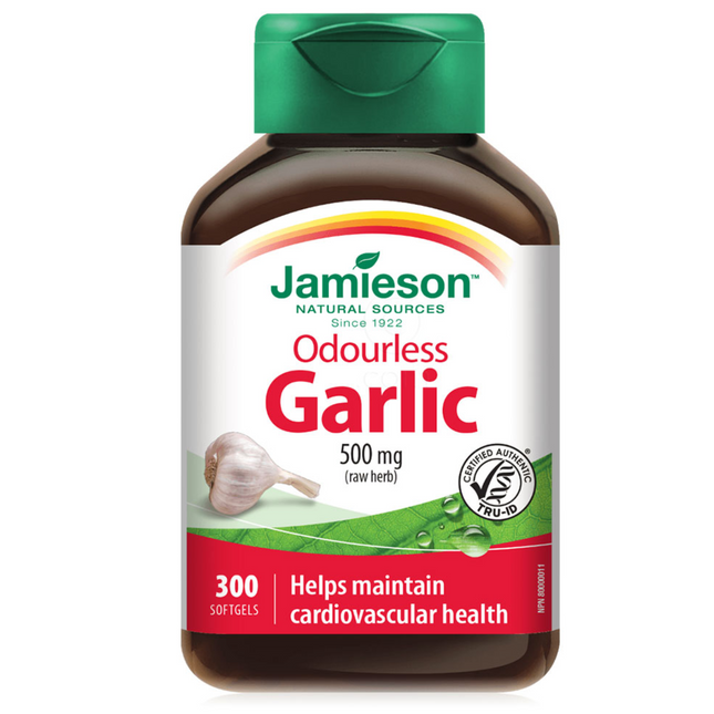 Jamieson - Odourless Garlic 500mg (raw herb) | 300 Softgels