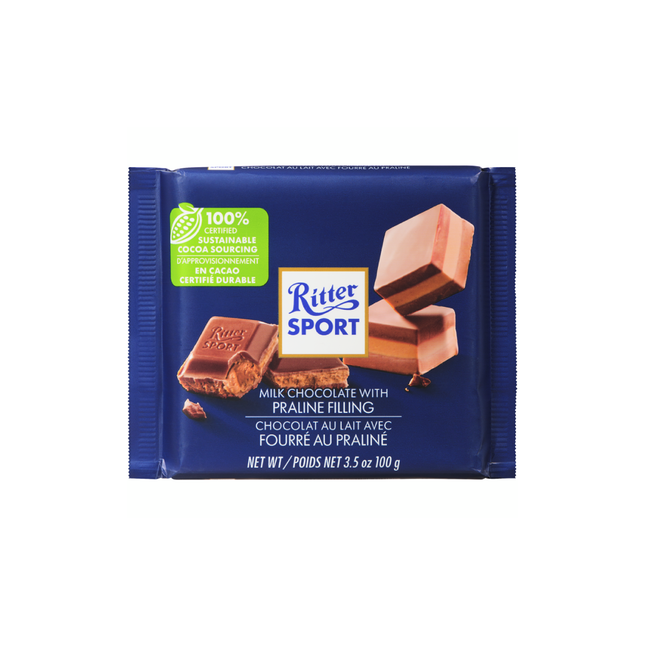 Ritter Sport - Barre de chocolat au lait fourrée au praliné | 100g