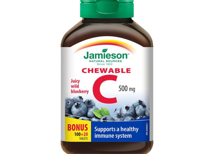 Jamieson - Chewable Vitamin C 500 mg - Juicy Wild Blueberry | 120 Tablets