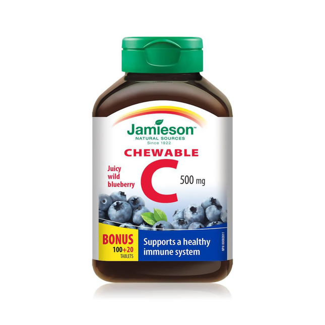 Jamieson - Vitamine C à croquer 500 mg - Bleuet sauvage juteux | 120 comprimés