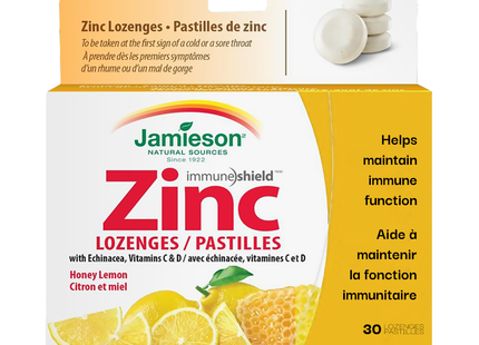 Jamieson - Zinc Lozenges With Echinacea, Vitamins C & D - Honey Lemon |  30 Lozenges