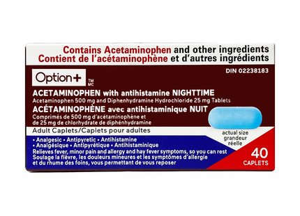 Option+ Acetaminophen With Antihistamine Nighttime | 40 Caplets