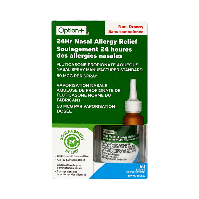 Option+ 24HR Nasal Allergy Relief Fluticasone Propionate Aqueous Solution | 60 Sprays