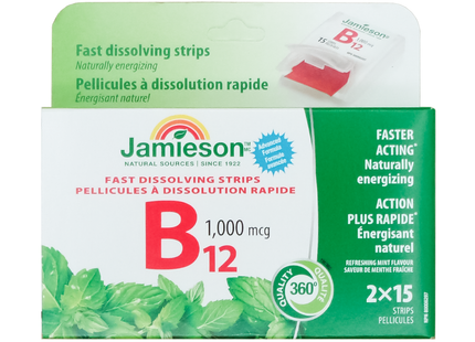 Jamieson - B12 Fast Dissolving Strips, 1000 mcg | 2 x 15 Strips