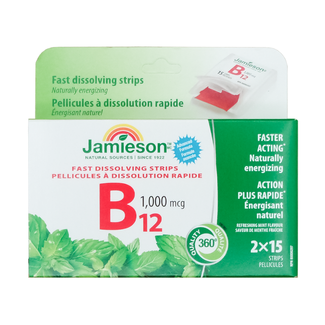 Jamieson - B12 Fast Dissolving Strips, 1000 mcg | 2 x 15 Strips