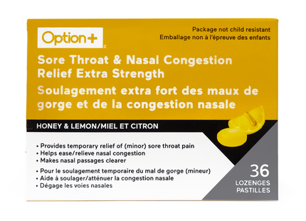 Option+ Extra Strength Oral Lozenges - Honey & Lemon | 36 Lozenges