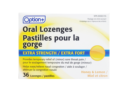 Option+ - Extra Strength Oral Lozenges - Honey & Lemon | 36 Lozenges