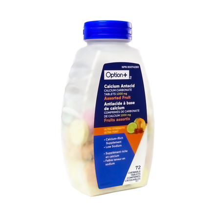 Option+ Antiacide Calcium Ultra Fort, Fruits assortis | 72 comprimés à croquer
