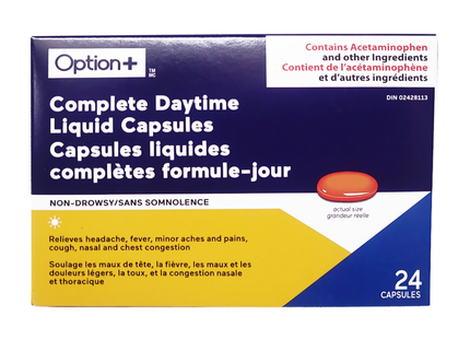Option+ - Complete Daytime Liquid Capsules - Non Drowsy| 24 Capsules