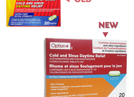 Option+ Extra Strength Cold & Sinus Daytime Relief | 20 Caplets