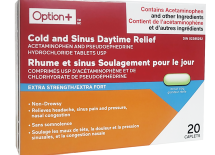 Option+ Extra Strength Cold & Sinus Daytime Relief | 20 Caplets