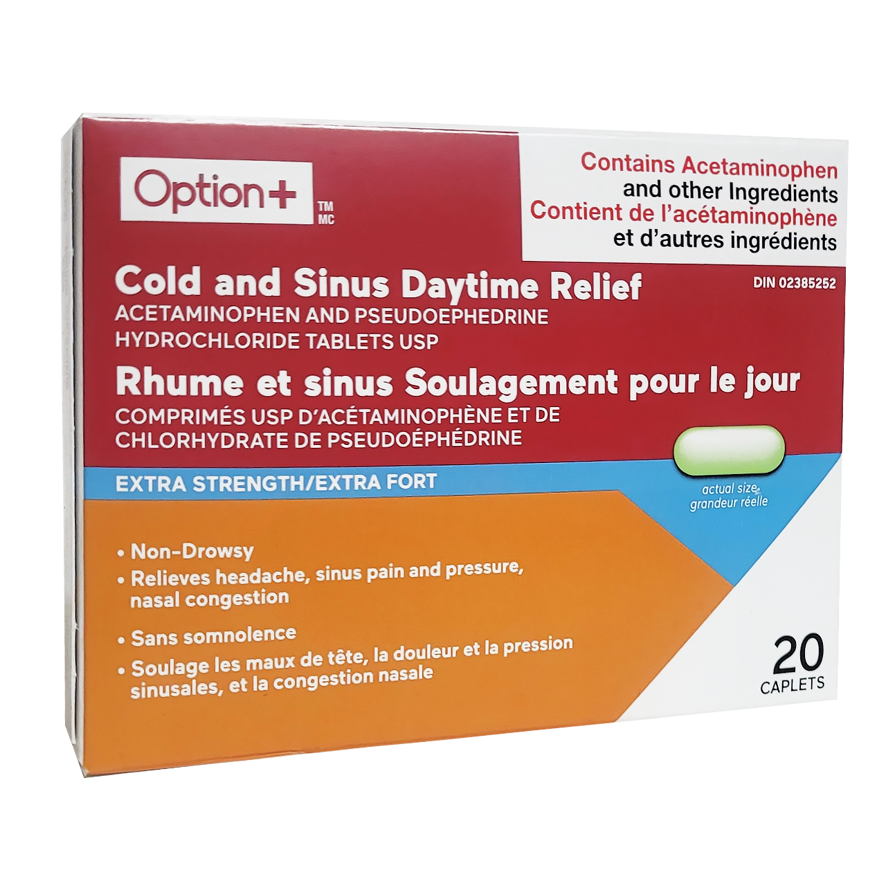 Coldac Sinus Option+ Extra Strength Cold & Sinus Daytime Relief | 20 Caplets – White ...