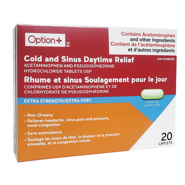 Option+ Extra Strength Cold & Sinus Daytime Relief | 20 Caplets