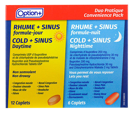 Option+ Cold + Sinus Daytime & Nighttime Relief | 12 Daytime + 6 Nighttime Caplets