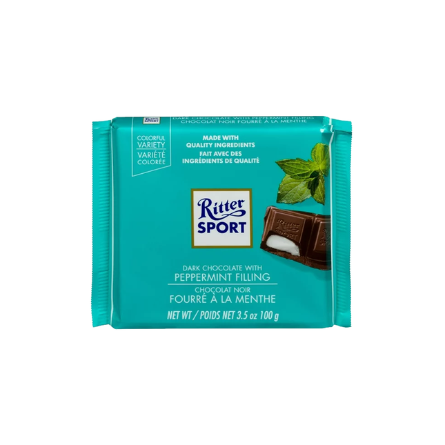 Ritter Sport - Barre de chocolat noir fourrée à la menthe poivrée | 100g
