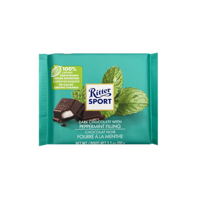 Ritter Sport - Barre de chocolat noir fourrée à la menthe poivrée | 100g