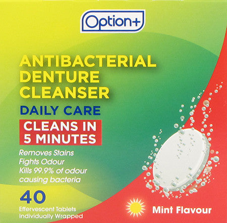 Option+ Denture Cleanser Daily Care - 3 Minutes | 40 Effervescent Tablets