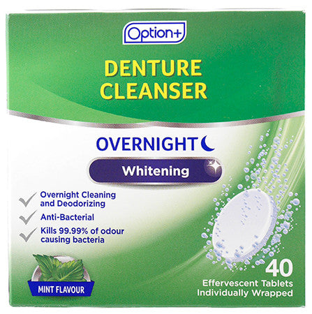 Option+ Denture Cleanser Overnight Whitening | 40 Effervescent Tablets