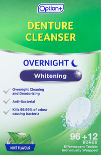 Option+ Denture Cleanser Overnight Whitening | 108 Effervescent Tablets