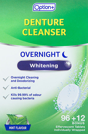Option+ Denture Cleanser Overnight Whitening | 108 Effervescent Tablets