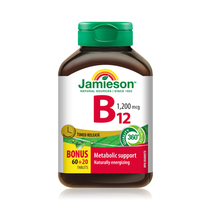 Jamieson - Vitamin B12 1200 mcg - Timed Release | BONUS! 60 + 20 Tablets