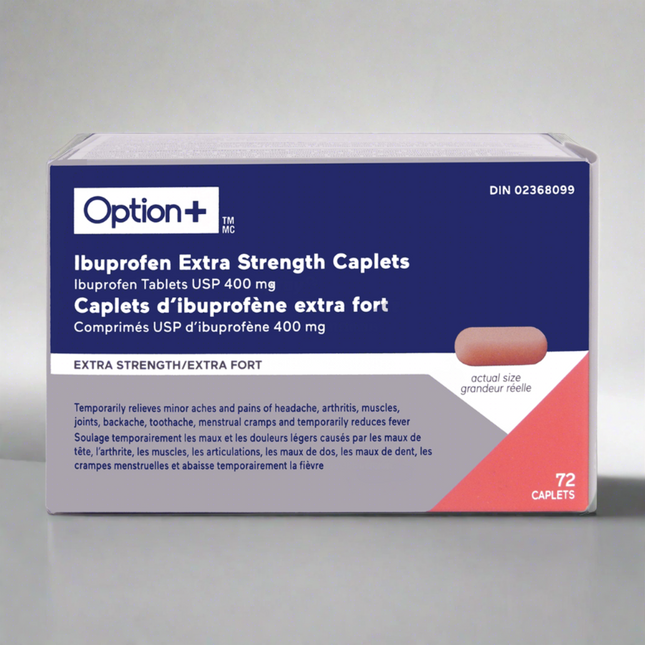 Option+ Ibuprofène 400 mg Caplets Extra Fort | 72 caplets