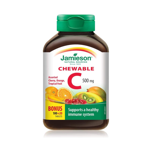 Jamieson - Vitamine C à croquer 500 mg - Saveurs assorties | 120 comprimés