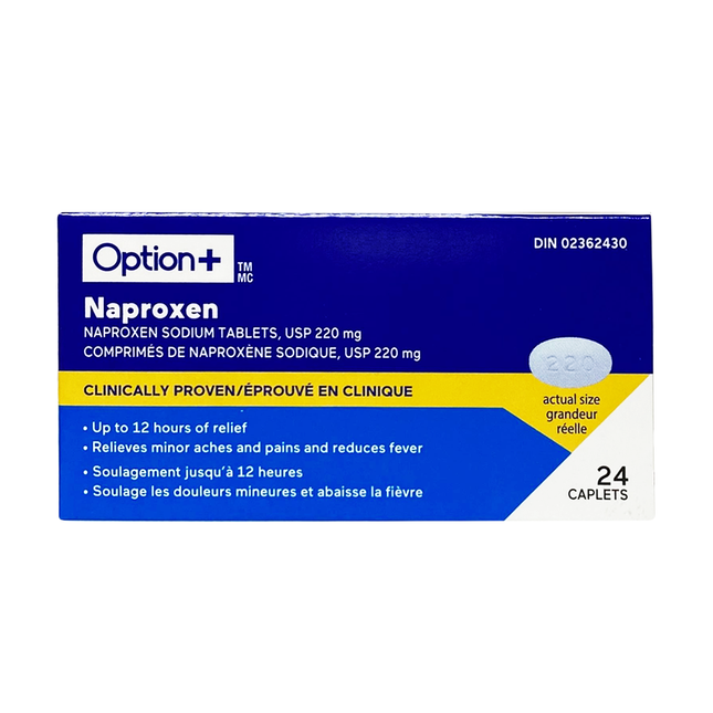 Option+ Comprimés de naproxène sodique USP 220 mg | 24 gélules