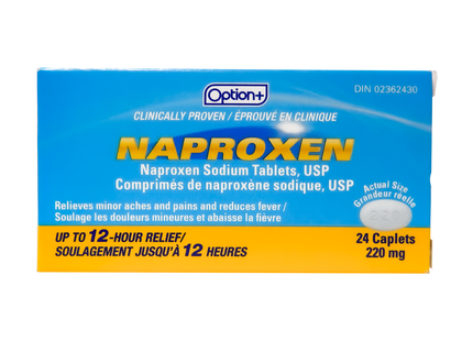 Option+ Naproxen Sodium Tablets USP 220 MG - 12HR | 24 Caps