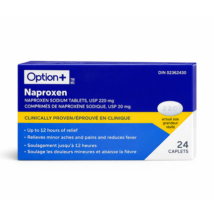 Option+ Comprimés de naproxène sodique USP 220 mg | 24 gélules