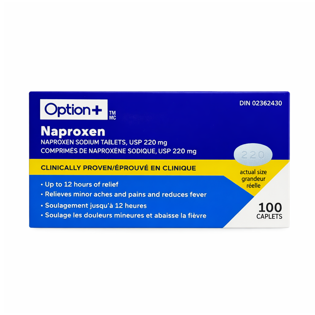Option+ Naproxen Sodium Tablets USP 220 MG - 12HR | 100 Caps