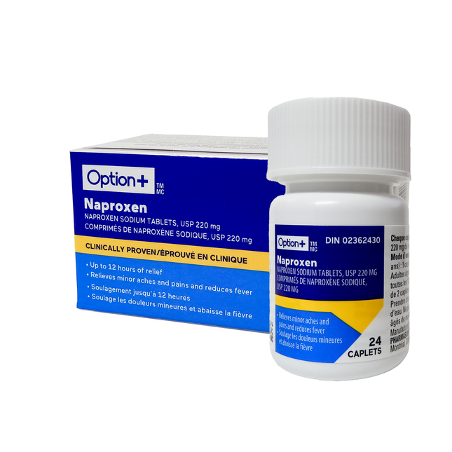 Option+ Naproxen Sodium Tablets USP 220 MG - 12HR | 24 Caps