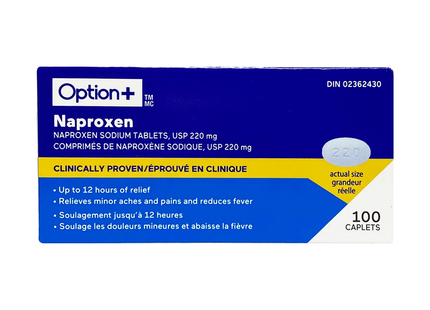 Option+ Comprimés de naproxène sodique USP 220 MG - 12HR | 100 capsules