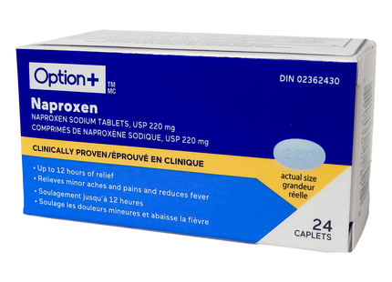 Option+ Comprimés de naproxène sodique USP 220 MG - 12HR | 24 capsules