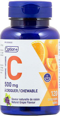 Option+ Vitamin C Chewable Tablets - Grape Flavour - 500 mg | 120 Tablets